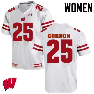 Women's Wisconsin Badgers NCAA #25 Melvin Gordon White Authentic Under Armour Stitched College Football Jersey KK31D82UB